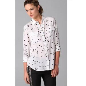 Equipment Starry Night Silk Shirt Large Black Stars on White, Seen On TV